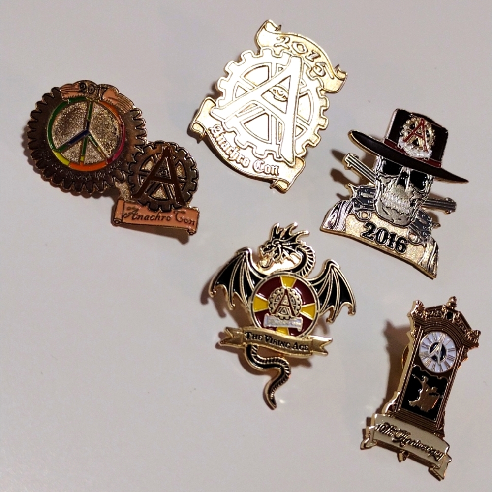 AnachroCon Steam Punk Cosplay Collectible Lapel Lanyard Pins, 5 Pcs. *N…